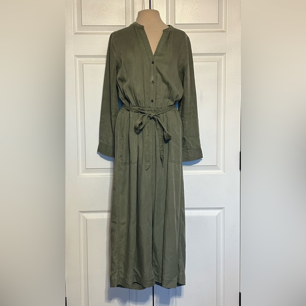 Old Navy Jumpsuit Size Medium Army Green Tie Belt Utility Canvas Cotton Wide Leg
